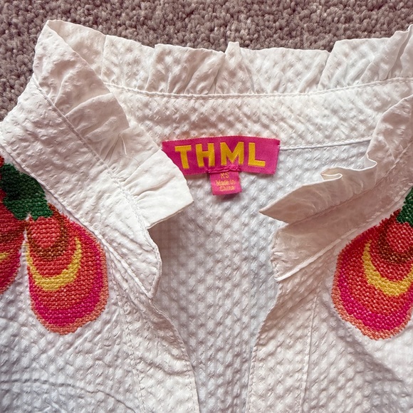 Like New THML White Embroidered Puff Sleeve Textured Boutique Top, Size X-Small. - Picture 10 of 10